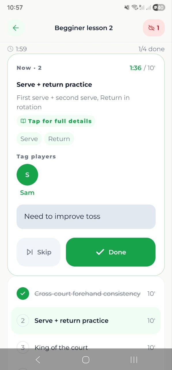 Live on-court tracking during a session