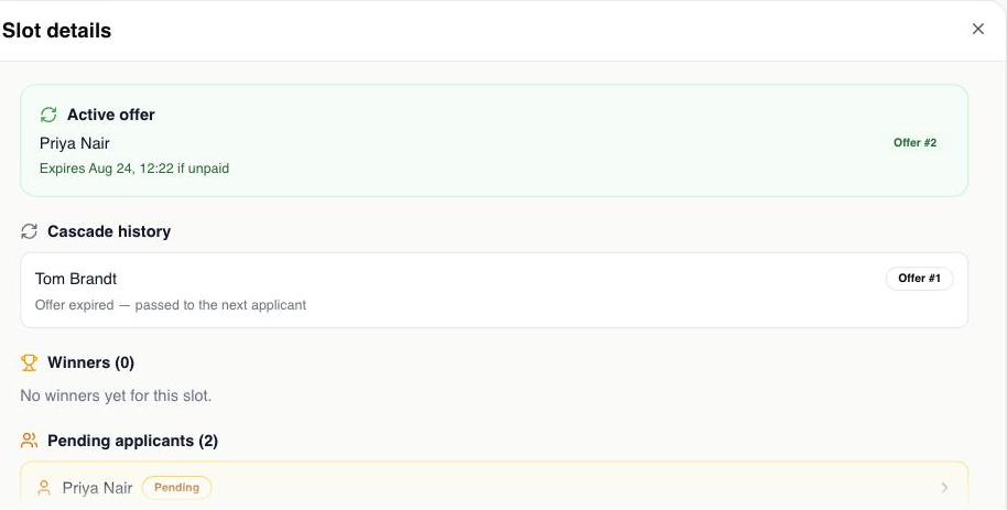 A cascading offer moving down the applicant list