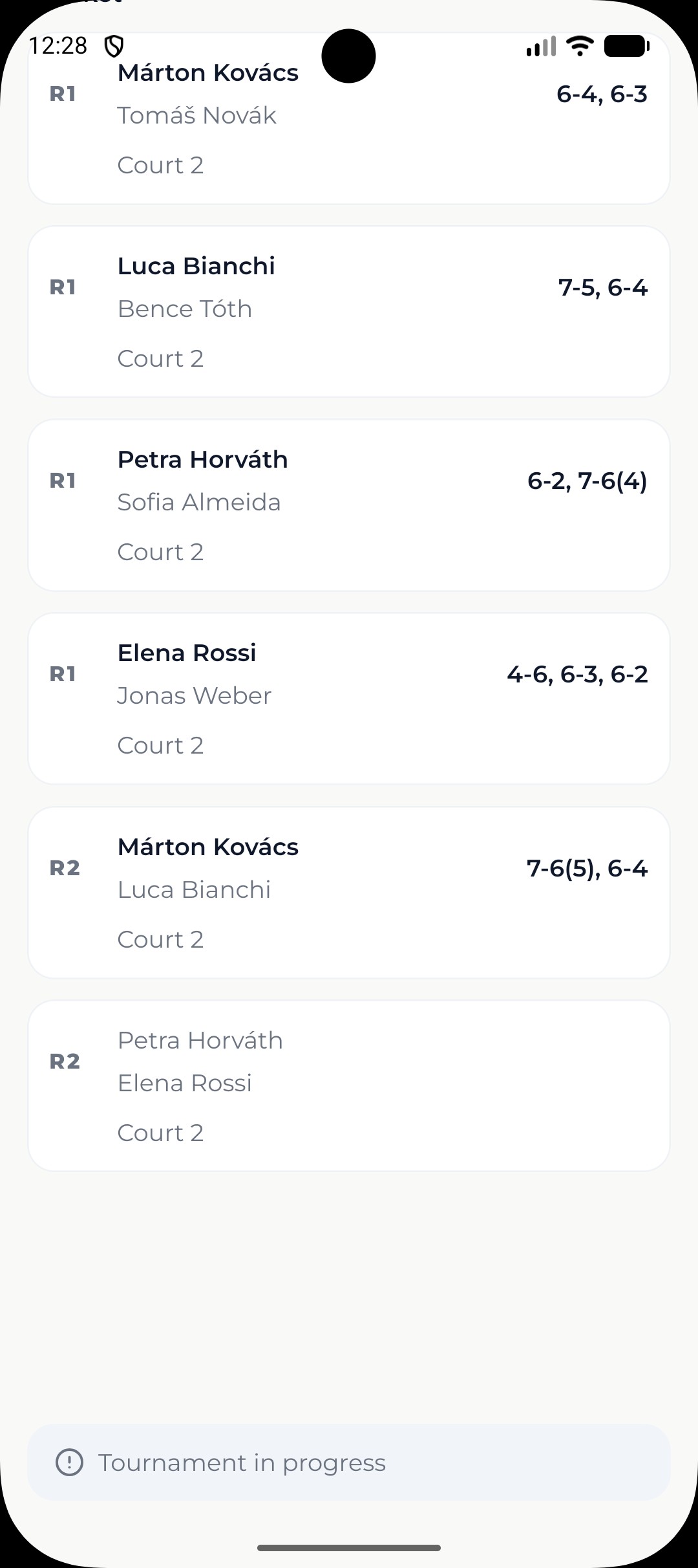 A live bracket showing your next match
